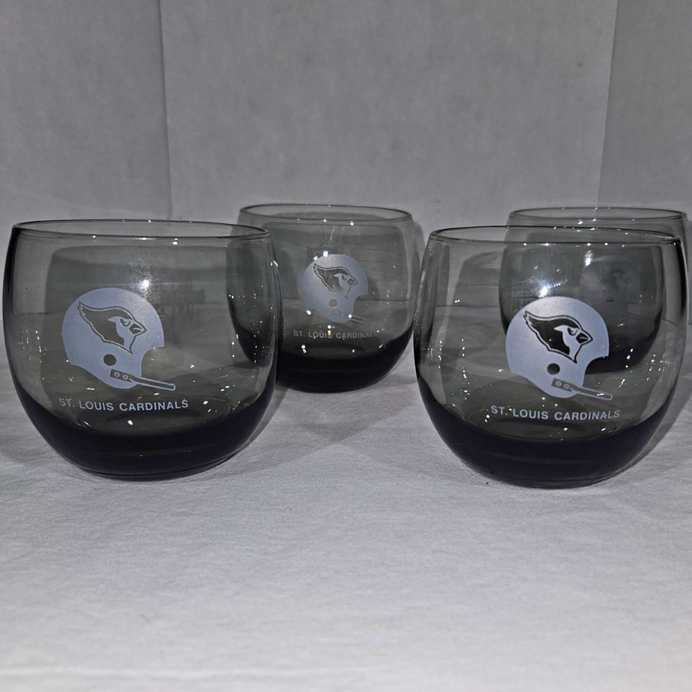 St. Louis Cardinals Gray Glass Rocks Tumblers Decorated Sports Set of 4